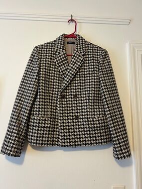 Theory Black and White Houndstooth Double-Breasted Jacket
